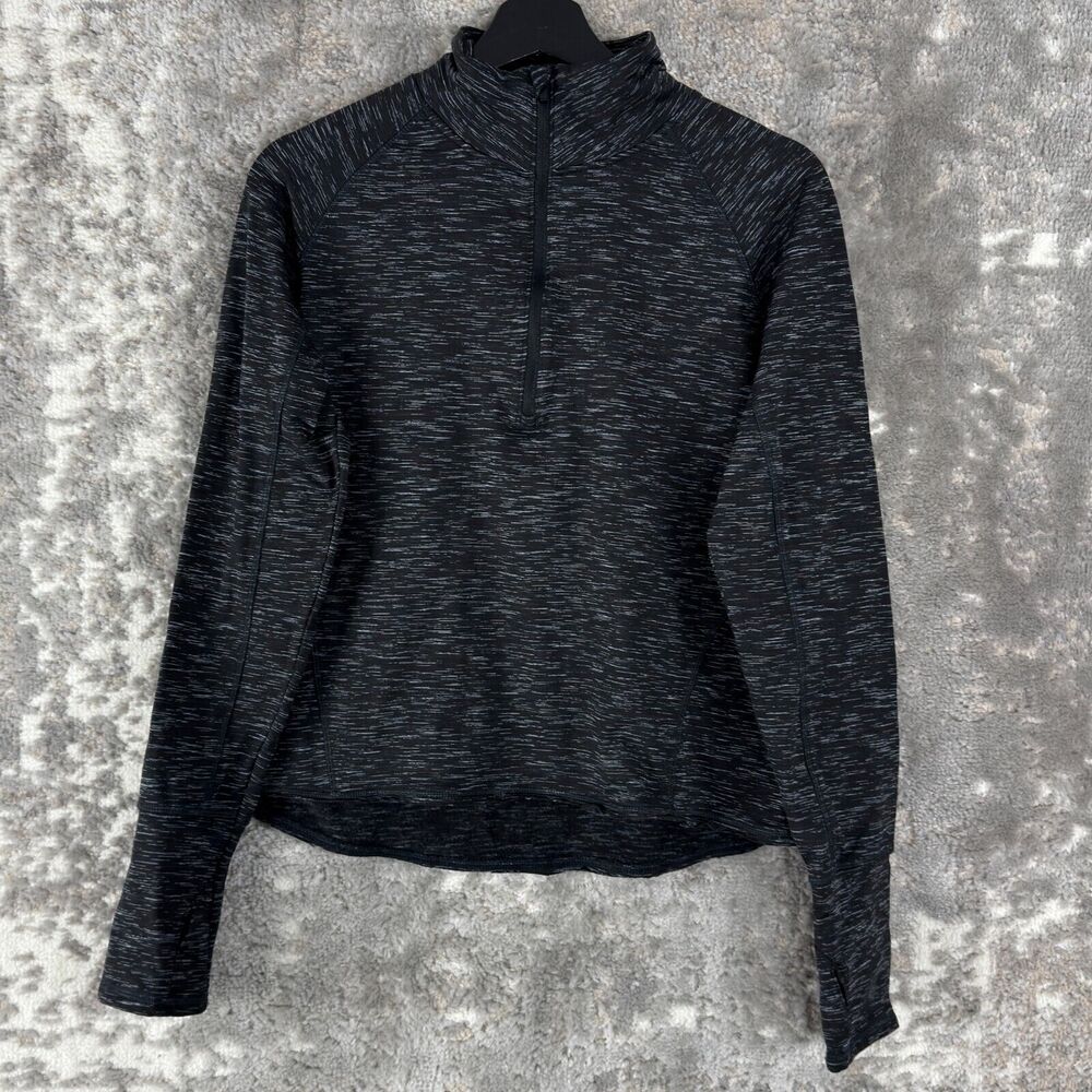 Mondetta Size L Athleisure Mock Neck Heathered 1/4 Zip Sweater Black Long Sleeve